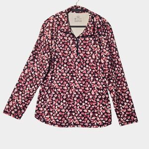 T by Talbots On The Move Floral Activewear Top Pink XL UPF 50 Athleisure Resort